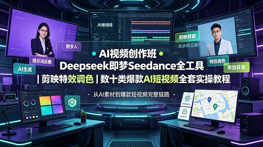 AI视频创作班◆Deepseek即梦Seedance全工具｜剪映特效调色｜数十类爆款AI短视频全套实操教程-聚码资源