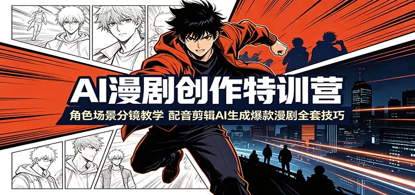 AI漫剧创作特训营：角色场景分镜教学，配音剪辑AI生成爆款漫剧全套技巧-聚码资源
