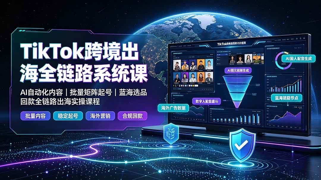 （19425期）TikTok跨境出海全链路系统课-2026年7月：AI自动化内容｜批量矩阵起号｜蓝海选品回款全链路出海实操课程-聚码资源