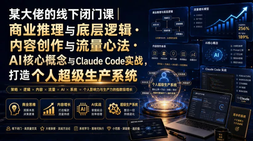 某大佬的线下闭门课｜商业推理与底层逻辑・内容创作与流量心法・AI核心概念与Claude Code实战，打造个人超级生产系统【录音+图片】-聚码资源