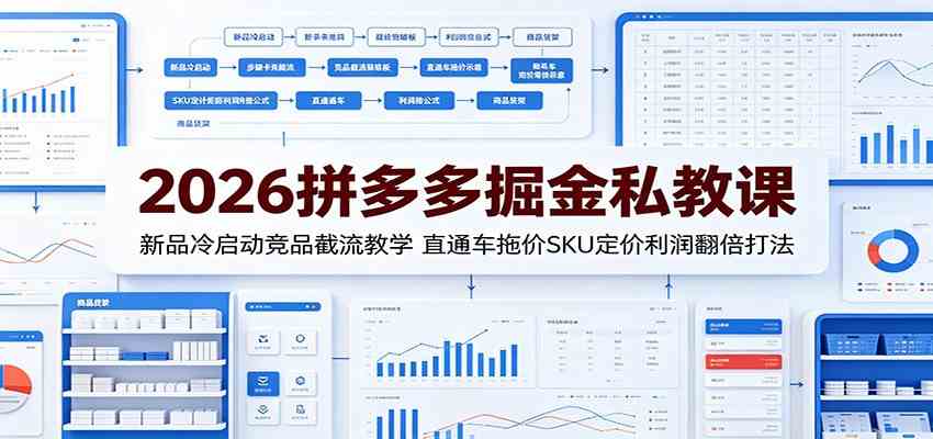 2026拼多多掘金私教课：新品冷启动竞品截流教学，直通车拖价SKU定价利润翻倍打法-聚码资源
