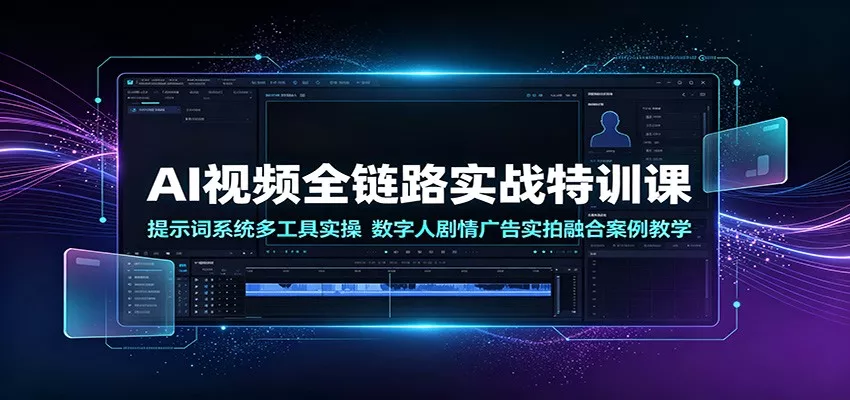 AI视频全链路实战特训课：提示词系统多工具实操，数字人剧情广告实拍融合案例教学-聚码资源