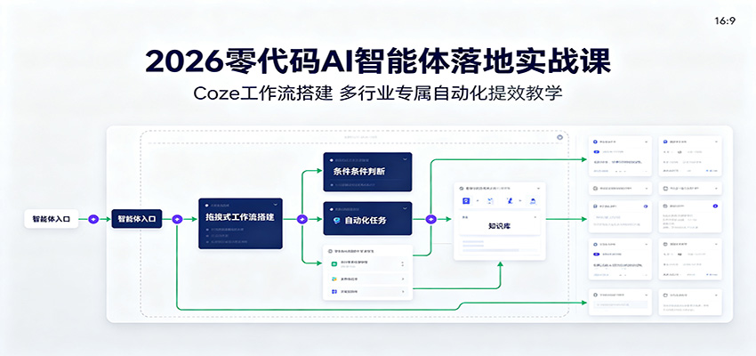 2026零代码AI智能体落地实战课：Coze工作流搭建，多行业专属自动化提效教学-聚码资源