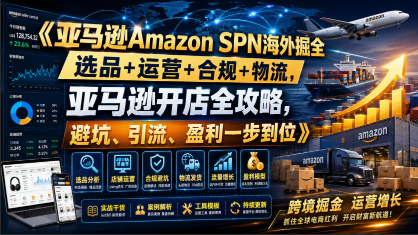 亚马逊Amazon SPN海外掘全，选品+运营+合规+物流，亚马逊开店全攻略，避坑、引流、盈利一步到位-聚码资源