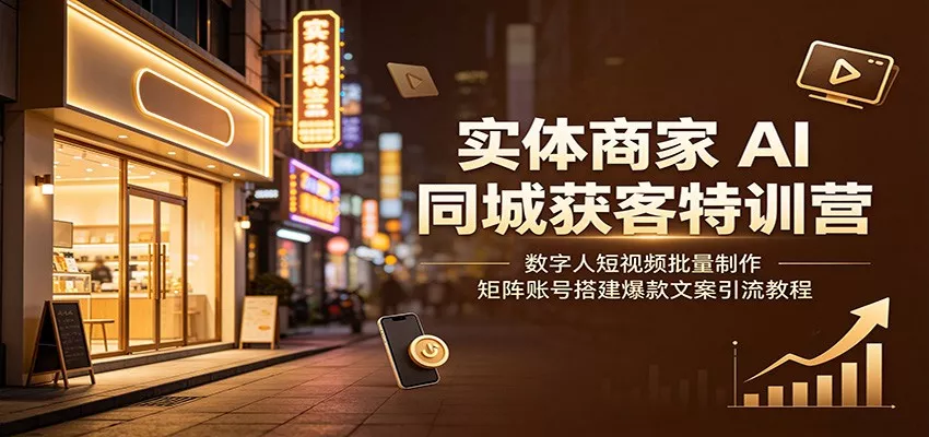 实体商家AI同城获客特训营：数字人短视频批量制作，矩阵账号搭建爆款文案引流教程-聚码资源