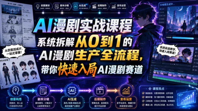 AI漫剧实战课程，系统拆解从0到1的AI漫剧生产全流程，带你快速入局AI漫剧赛道-聚码资源