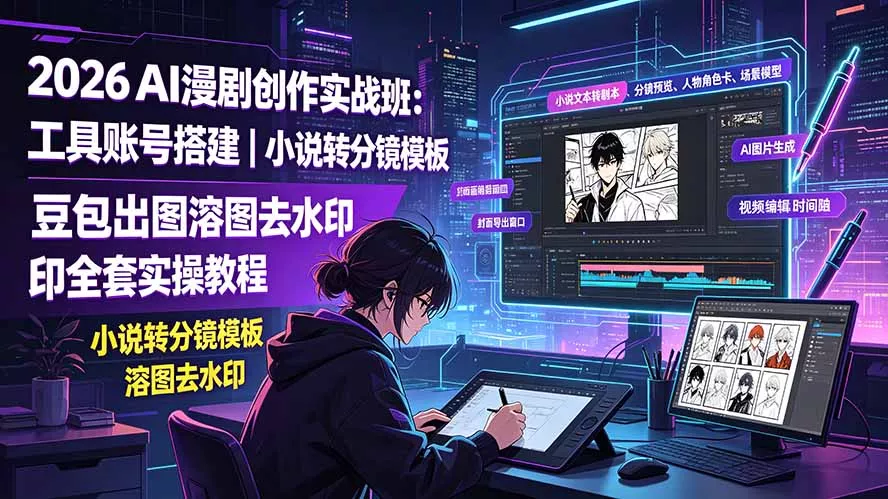 2026AI漫剧创作实战班：工具账号搭建｜小说转分镜模板｜豆包出图溶图去水印全套实操教程-聚码资源