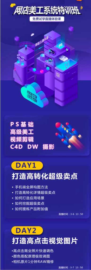 （19435期）网店美工系统精英班-7月：PS基础×主图设计×海报实战×详情页×首页装修×产品修图×视频剪辑×人像精修。