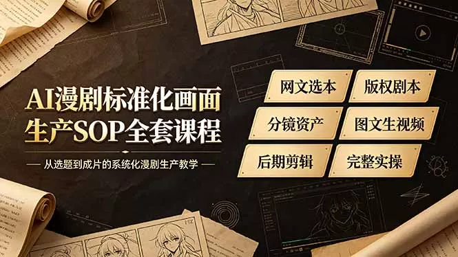 AI漫剧标准化画面生产SOP全套课程-更新，网文选本版权剧本分镜资产全覆盖，图文生视频后期剪辑完整实操教学-聚码资源