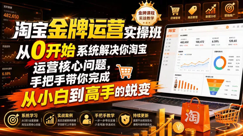 淘宝金牌运营实操班，从0开始系统解决你淘宝运营核心问题，手把手带你完成从小白到高手的蜕变(2026年7月)-聚码资源