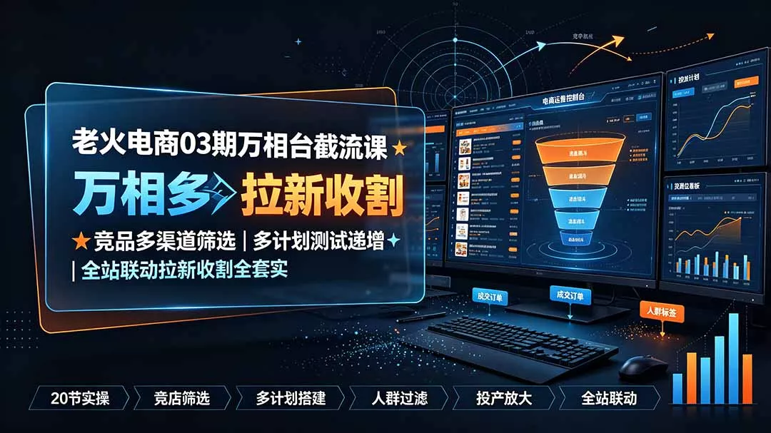 老火电商03期万相台截流课：竞品多渠道筛选｜多计划测试递增｜全站联动拉新收割全套实操教学-聚码资源
