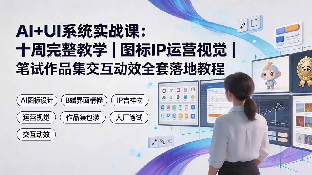 （19378期）AI+UI系统实战课：十周完整教学｜图标IP运营视觉｜笔试作品集交互动效全套落地教程-聚码资源