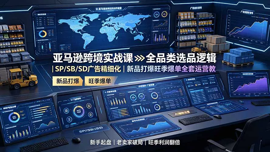 亚马逊跨境实战课：全品类选品逻辑｜SP/SB/SD广告精细化｜新品打爆旺季爆单全套运营教程-聚码资源