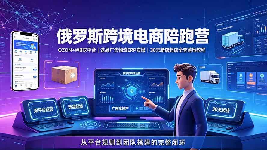 (19371期)2026俄罗斯跨境电商陪跑营:OZON+WB双平台|选品广告物流ERP实操|30天新店起店全套落地教程-聚码资源