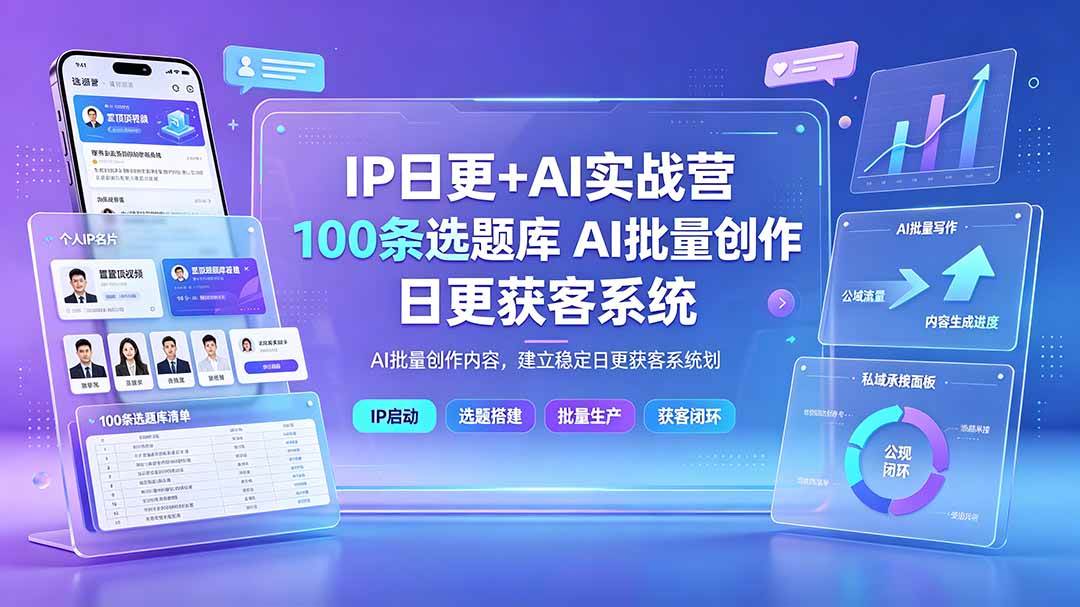（19353期）IP日更+AI实战营：IP置顶视频制作×100条选题库搭建×10条日更规划，AI批量创作内容，建立稳定日更获客系统-聚码资源