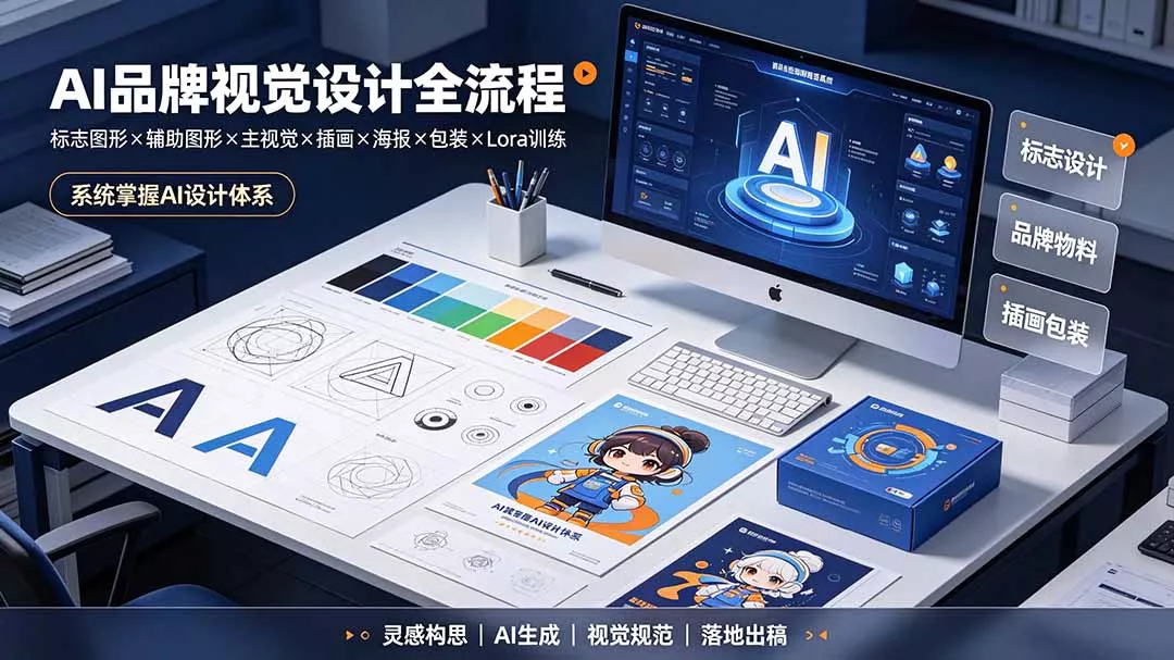 AI品牌视觉设计全流程：标志图形×辅助图形×主视觉×插画×海报×包装×Lora训练，系统掌握AI设计体系-聚码资源
