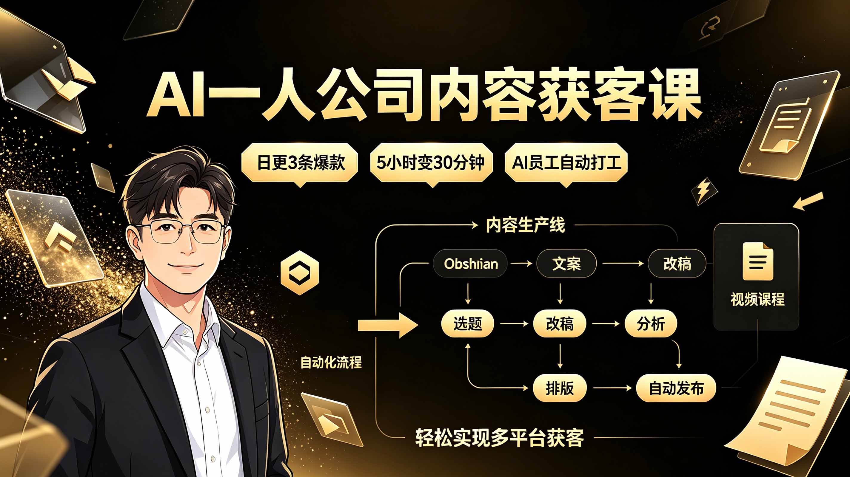 （19387期）AI一人公司内容获客课：日更3条爆款×5小时变30分钟×AI员工自动打工，轻松实现多平台获客-聚码资源
