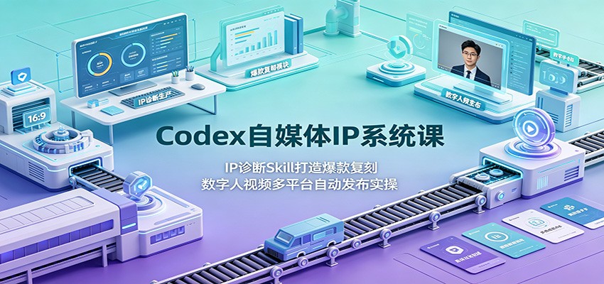 Codex自媒体IP系统课：IP诊断Skill打造爆款复刻，数字人视频多平台自动发布实操-聚码资源