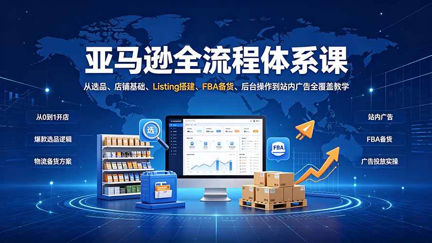 （19409期）亚马逊全流程体系课：从选品、店铺基础、Listing搭建、FBA备货、后台操作到站内广告全覆盖教学-聚码资源