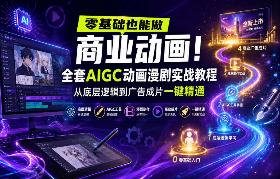 零基础也能做商业动画！全套AIGC动画漫剧实战教程，从底层逻辑到广告成片一键精通(更新0715)-聚码资源