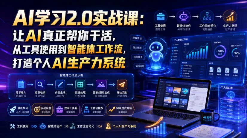 AI学习2.0实战课：让AI真正帮你干活，从工具使用到智能体工作流，打造个人AI生产力系统-聚码资源