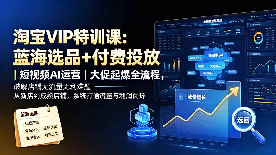 淘宝VIP特训课：蓝海选品+付费投放｜短视频AI运营｜大促起爆全流程，破解店铺无流量无利润难题-聚码资源