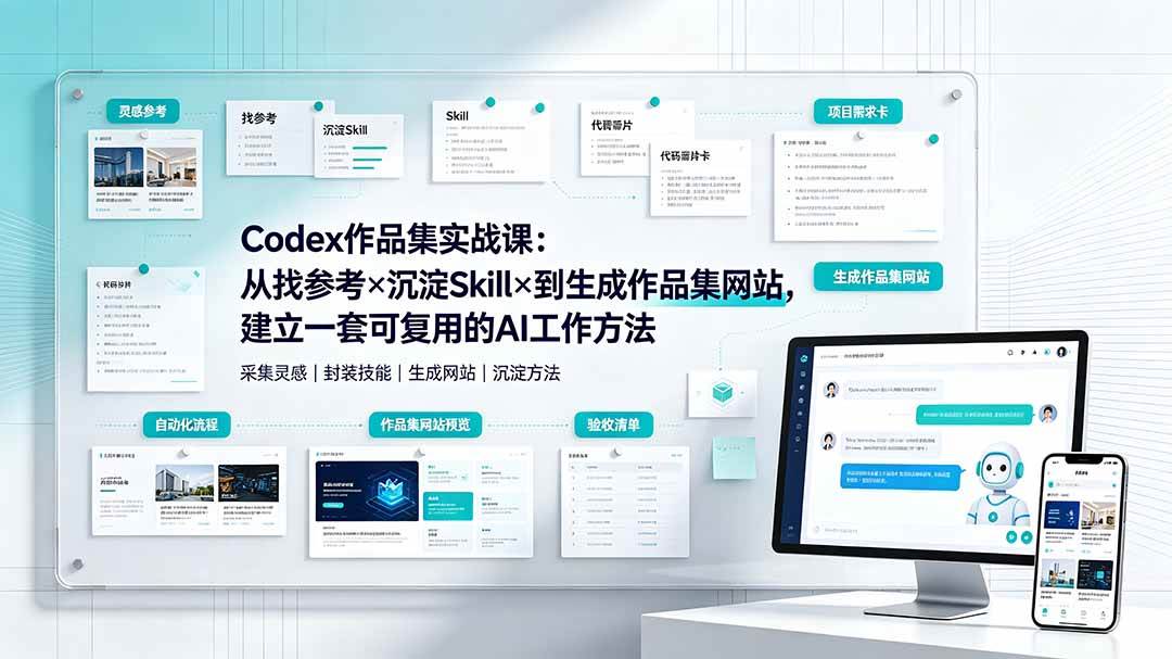 （19361期）Codex作品集实战课：从找参考×沉淀Skill×到生成作品集网站，建立一套可复用的AI工作方法-聚码资源