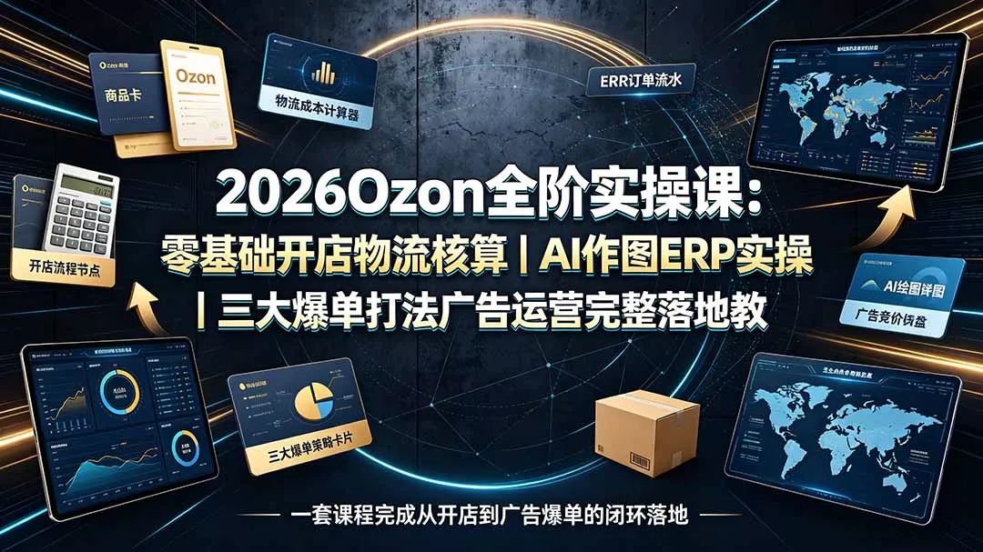 2026Ozon全阶实操课：零基础开店物流核算｜AI作图ERP实操｜三大爆单打法广告运营完整落地教程-聚码资源