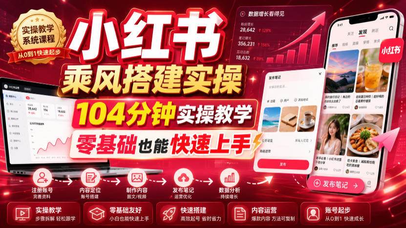 (19396期)小红书乘风搭建实操,104分钟实操教学,零基础也能快速上手-聚码资源