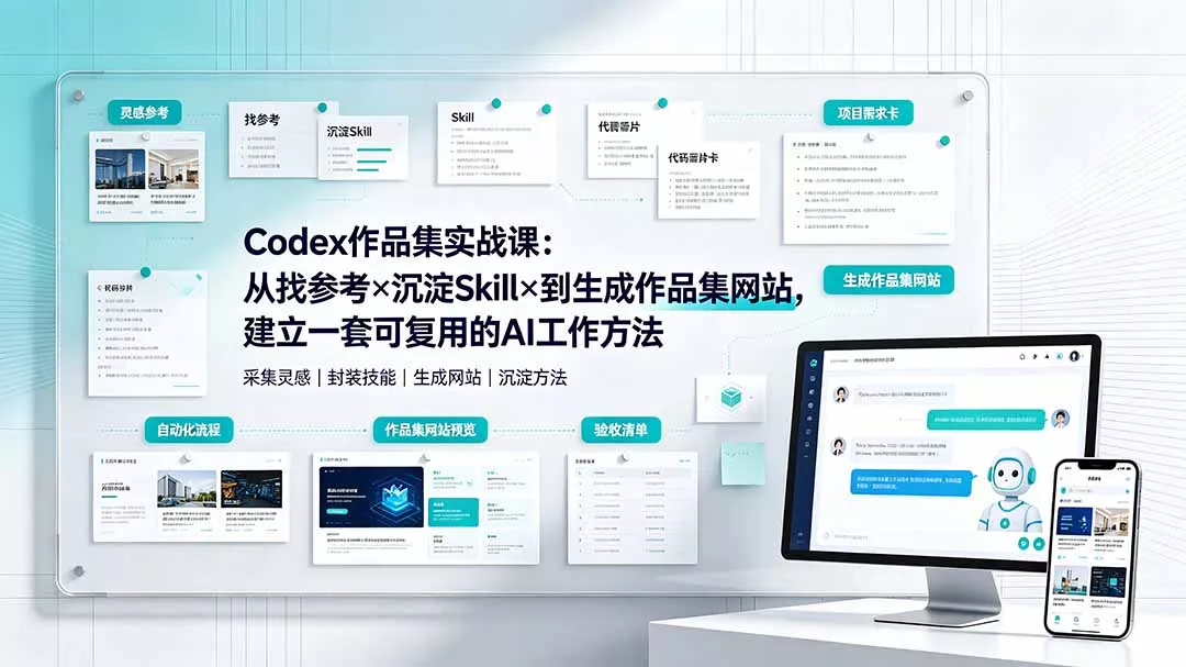 Codex作品集实战课：从找参考×沉淀Skill×到生成作品集网站，建立一套可复用的AI工作方法-聚码资源
