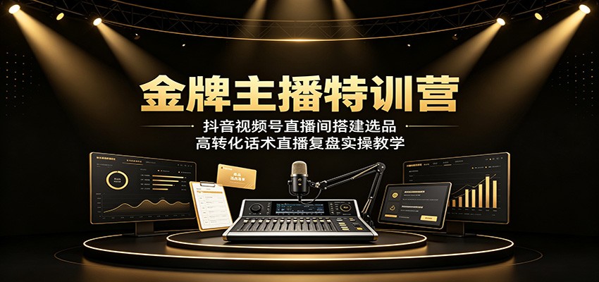 金牌主播特训营：抖音视频号直播间搭建选品，高转化话术直播复盘实操教学-聚码资源