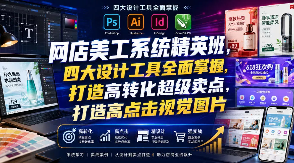 网店美工系统精英班，四大设计工具全面掌握，打造高转化超级卖点，打造高点击视觉图片(2026年7月)-聚码资源