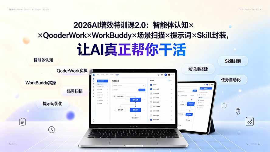 （19368期）2026AI增效特训课2.0：智能体认知×QoderWork×WorkBuddy×场景扫描×提示词×Skill封装，让AI真正帮你干活-聚码资源