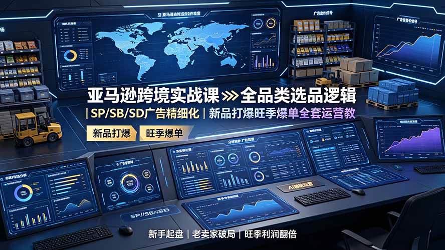 （19352期）亚马逊跨境实战课：全品类选品逻辑｜SP/SB/SD广告精细化｜新品打爆旺季爆单全套运营教程-聚码资源
