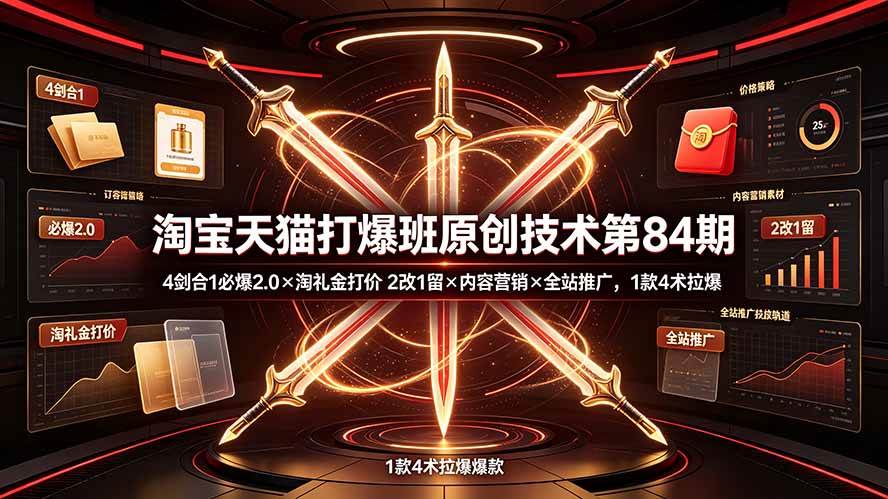 （19428期） 淘宝天猫打爆班原创技术第84期：4剑合1必爆2.0×淘礼金打价×2改1留×内容营销×全站推广，1款4术拉爆-聚码资源