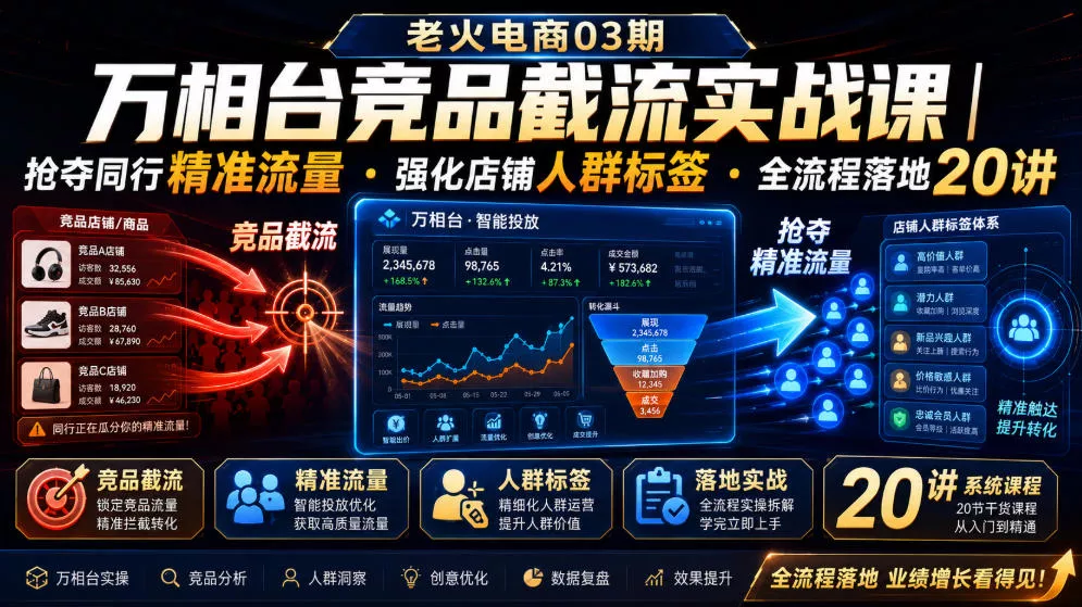 老火电商03期・万相台竞品截流实战课｜抢夺同行精准流量・强化店铺人群标签・全流程落地20讲-聚码资源