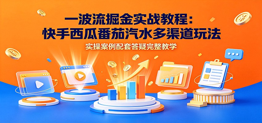 一波流掘金实战教程：快手西瓜番茄汽水多渠道玩法，实操案例配套答疑完整教学-聚码资源